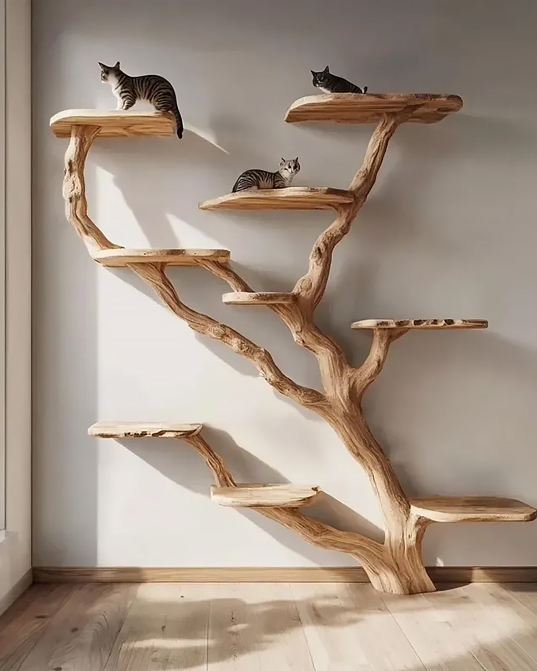 Natural Solid Wood Cat Tree Storage Rack