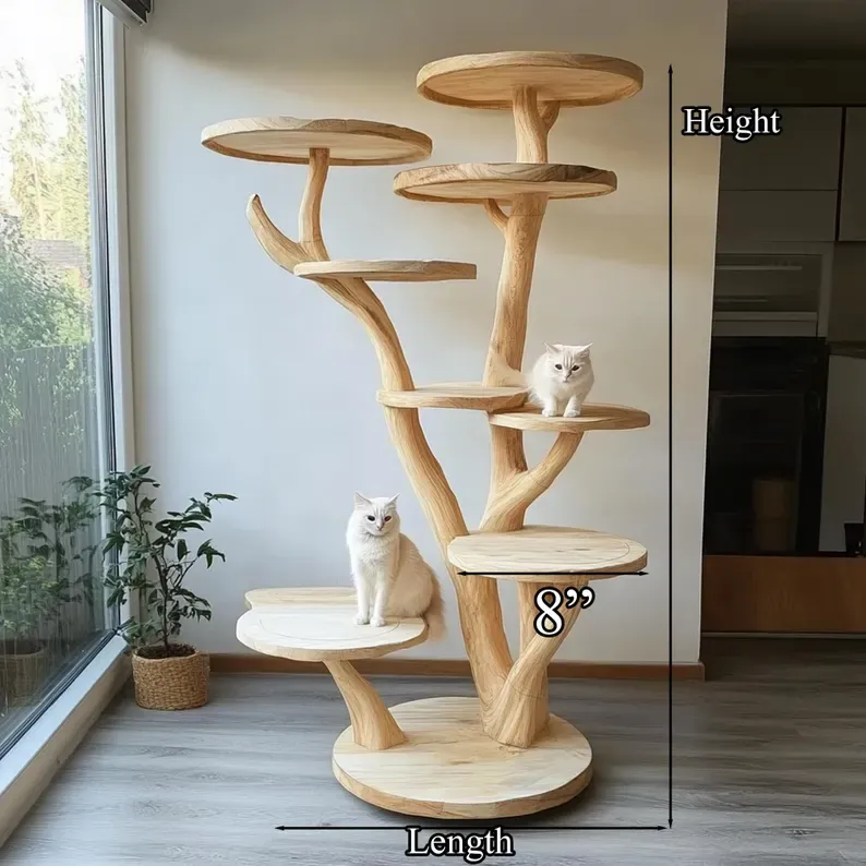 Large Handmade Natural Wood Cat Shelves