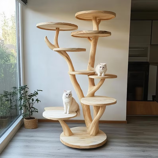 Large Handmade Natural Wood Cat Shelves