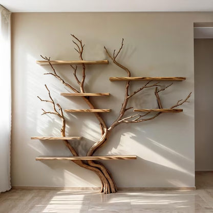 Large Floor-to-Ceiling Wooden Tree-Shape Bookshelf