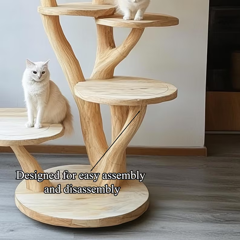 Large Handmade Natural Wood Cat Shelves