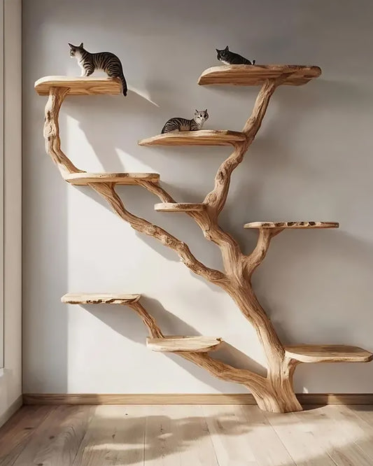 Natural Solid Wood Cat Tree Storage Rack