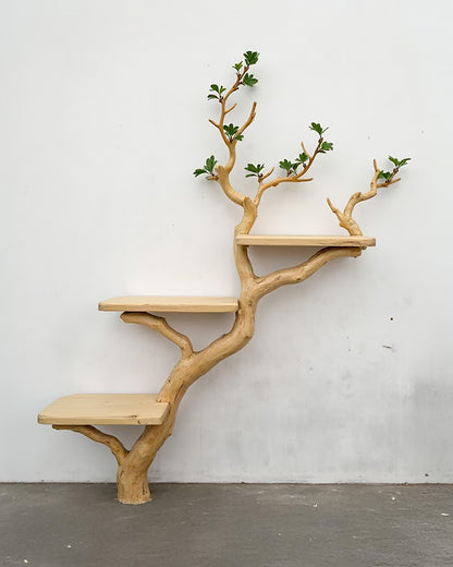 Driftwood Branch Fake Leaf Bookshelf