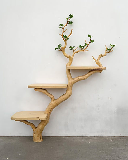 Driftwood Branch Fake Leaf Bookshelf