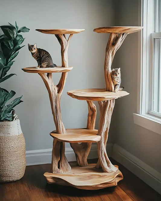 Modern Natural Solid Wood Handmade Cat Tree Tower
