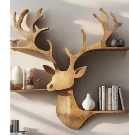 Wooden Deer Wall Mount Storage Shelf
