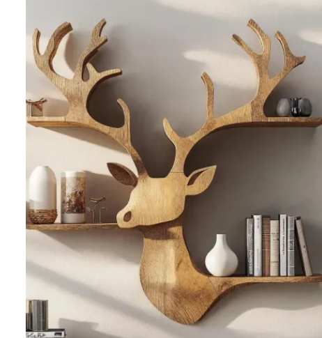 Wooden Deer Wall Mount Storage Shelf