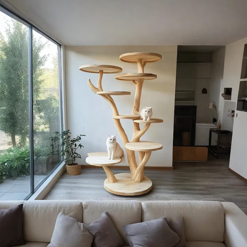 Large Handmade Natural Wood Cat Shelves